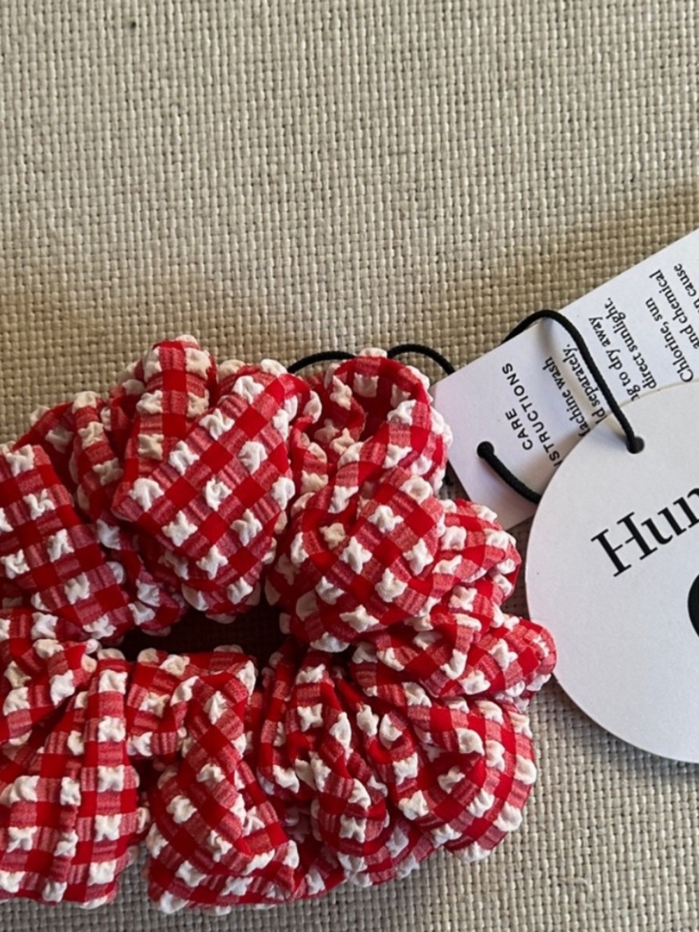 NWT • Hunza G Red gingham scrunchie